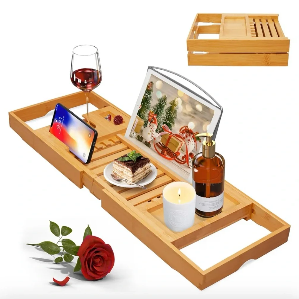Artmalle Luxury Bathtub Caddy Tray for Tub - Foldable Bamboo Bath Table Tray 🌺🌺